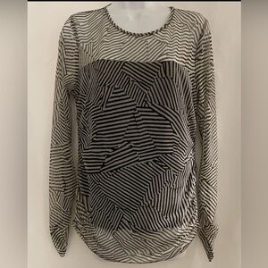 DKNY Women’s Mesh Ruching Sportswear Top Medium Ivory and Black